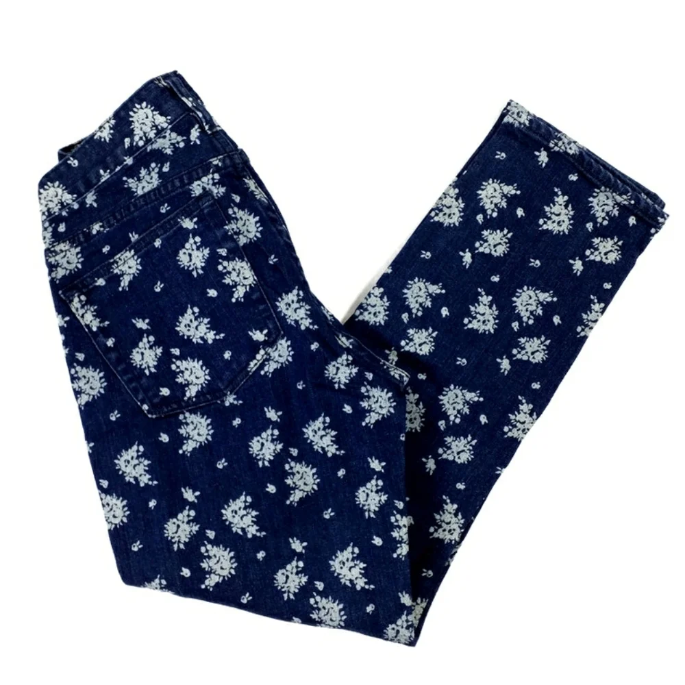 J. Crew Matchstick Indigo Floral Print Cropped Skinny Jeans Womens 27